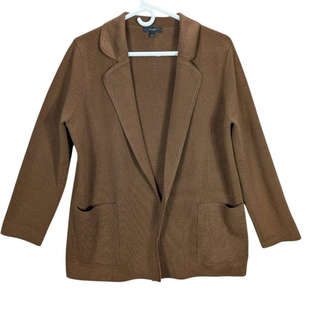 J.Crew Cardigan Sweater Blazer Womens Small Brown Knit Long Sleeve Merino Wool